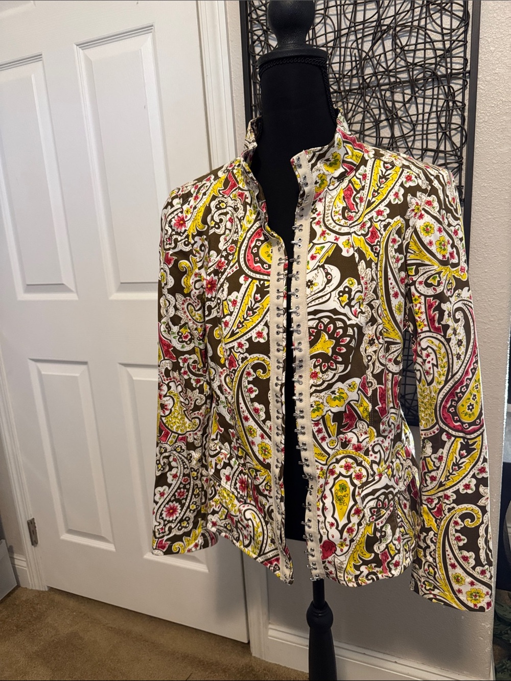 Etcetera Olive, Yellow & Pink Paisley Stand-Collar Blazer